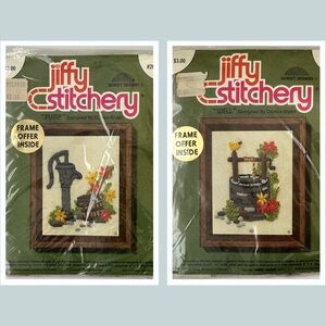 Set Of 2 Vintage 1975 Sunset Designs Jiffy Stitchery Crewel Kits Connie Blyler